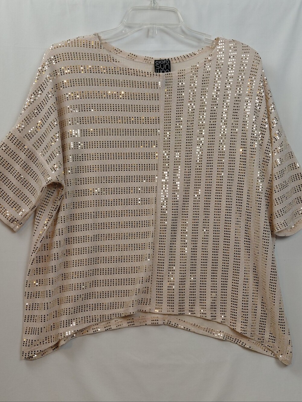 Clara Sun Woo Sequin Liquid Top Women's Size X Small Blush Gold Pink Beige
